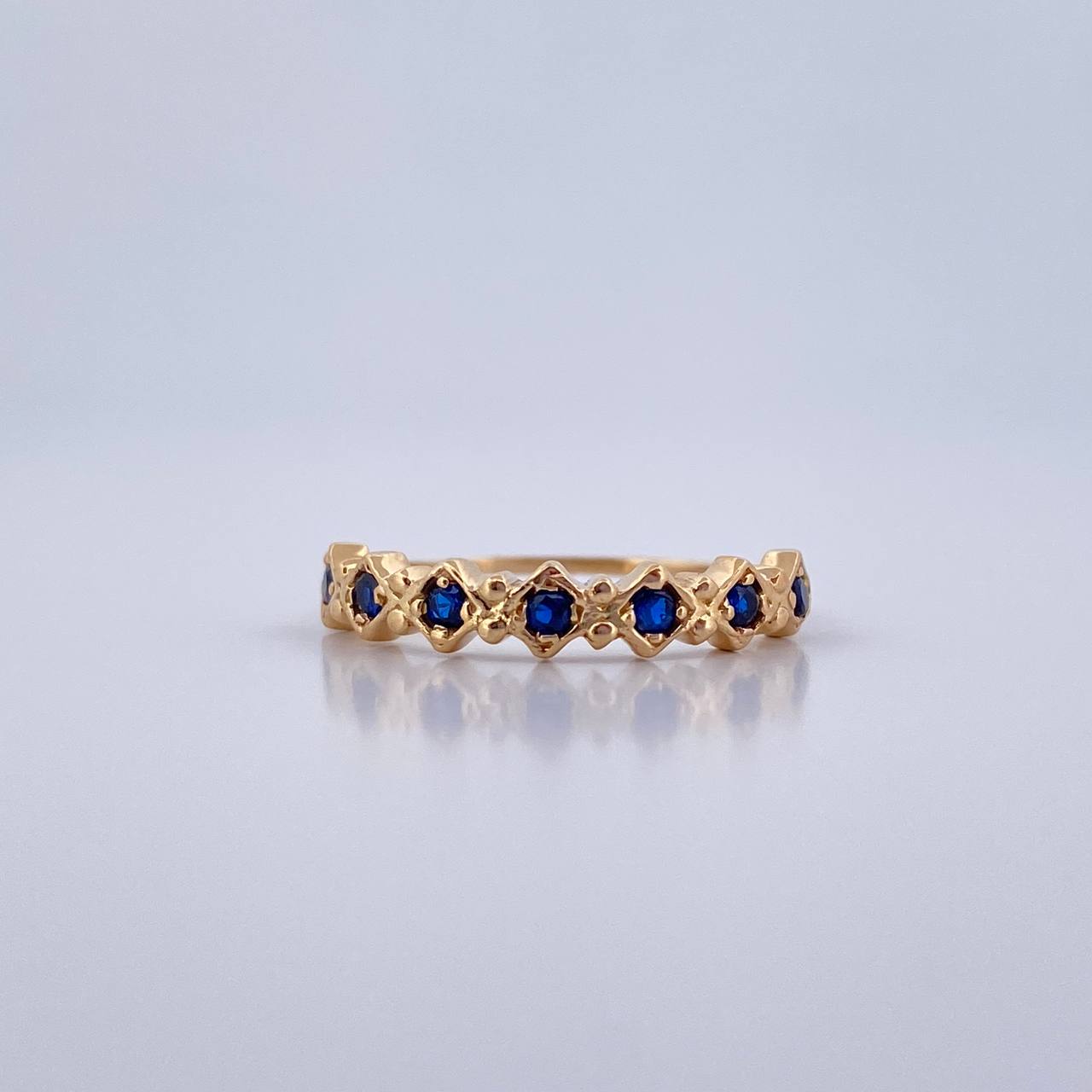Anillo Churumbela Rombos 1.85gr / T7 1/2 / Circones Azules Oro Amarillo 18K &