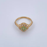 Anillo Trebol 2.9gr / T6 1/4 / Circones Verdes Blancos Oro Amarillo 18K &