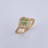 Anillo Trebol 2.9gr / T6 1/4 / Circones Verdes Blancos Oro Amarillo 18K &