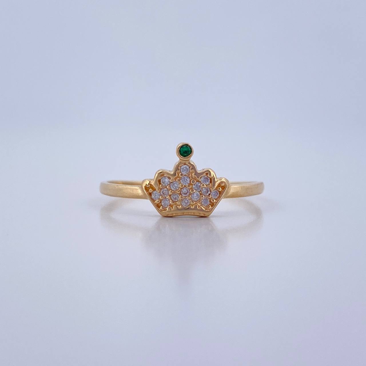 Anillo Corona Real 1.35gr / T7 1/2 / Circones Verde Blancos Oro Amarillo 18K &