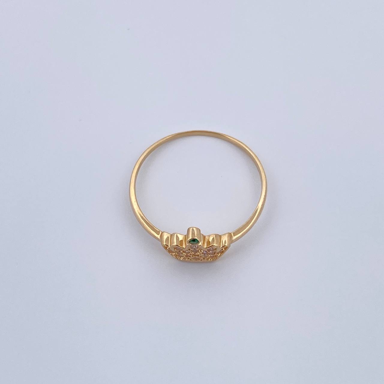 Anillo Corona Real 1.35gr / T7 1/2 / Circones Verde Blancos Oro Amarillo 18K &