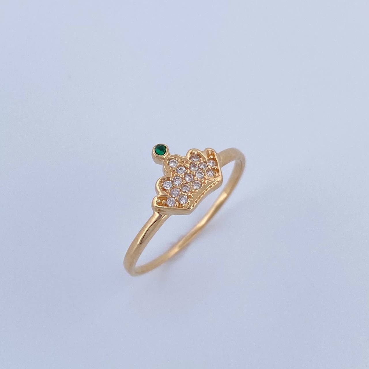 Anillo Corona Real 1.35gr / T7 1/2 / Circones Verde Blancos Oro Amarillo 18K &