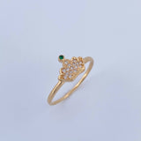 Anillo Corona Real 1.35gr / T7 1/2 / Circones Verde Blancos Oro Amarillo 18K &
