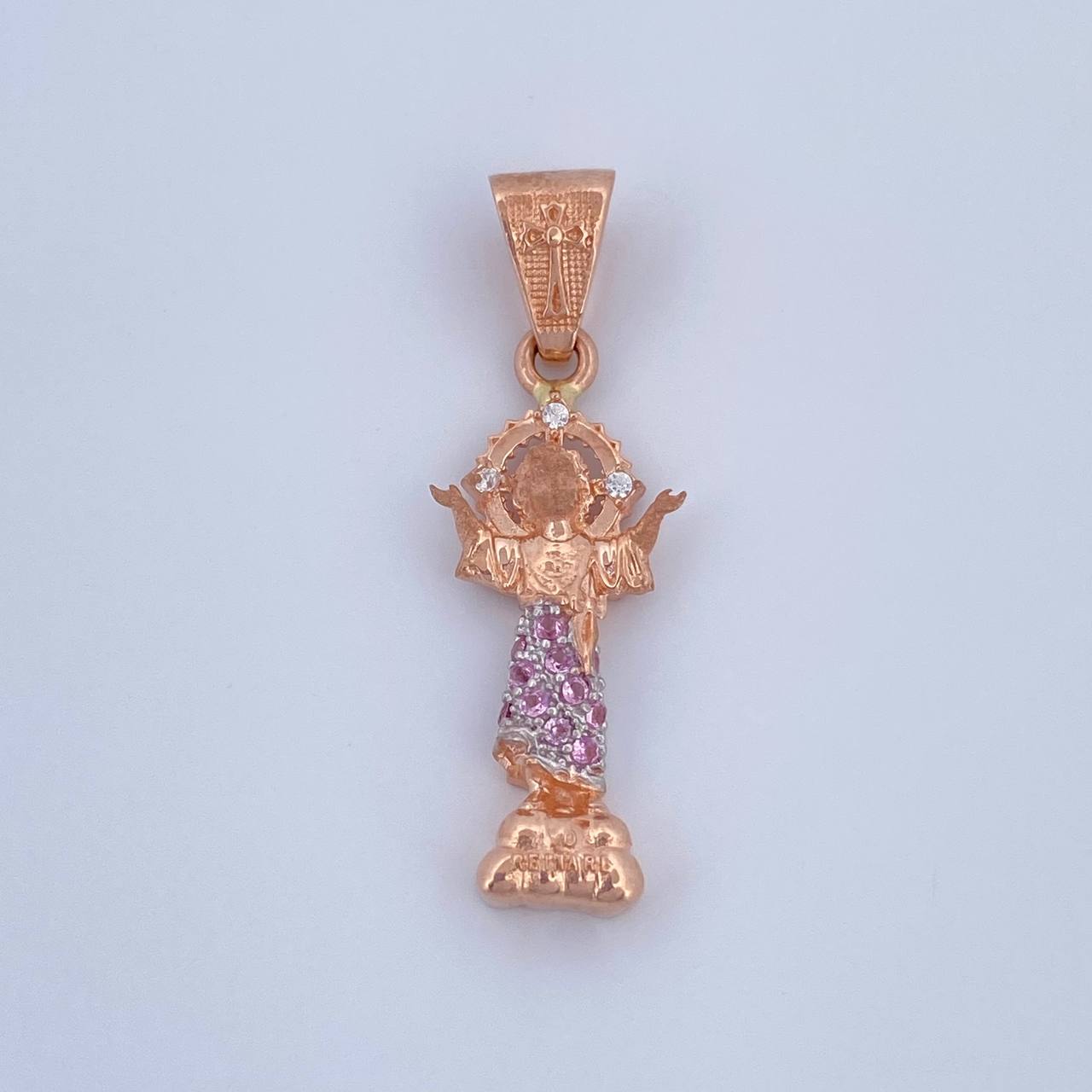 Pendant 1.6gr / 1.1in / Pink and White Zirconia 18K Gold &