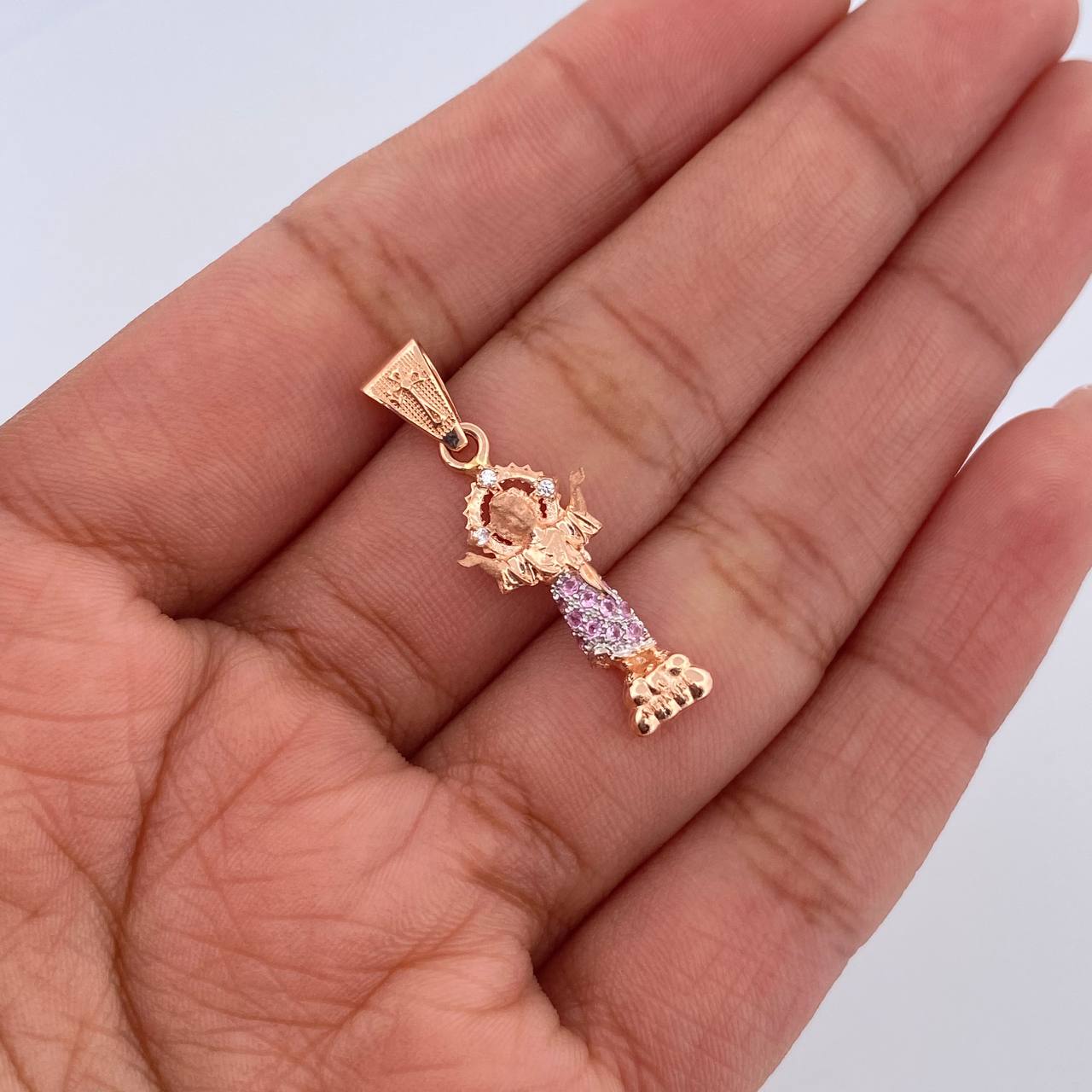 Pendant 1.6gr / 1.1in / Pink and White Zirconia 18K Gold &