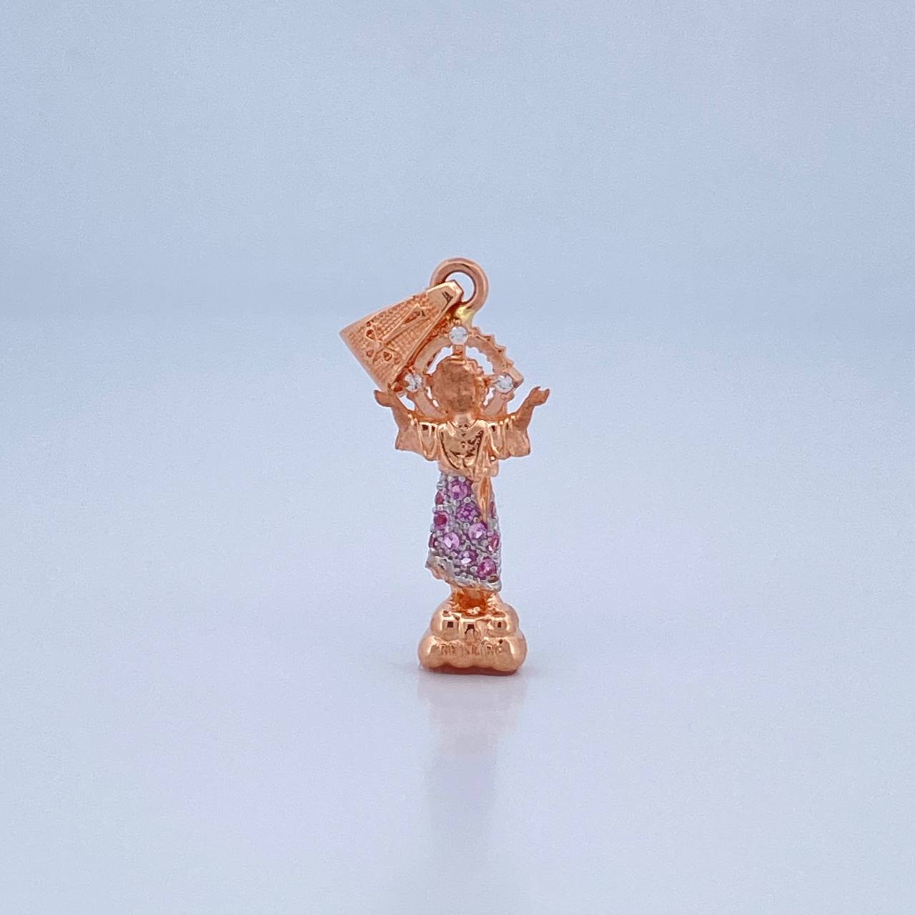 Pendant 1.6gr / 1.1in / Pink and White Zirconia 18K Gold &