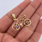 Pendant Bicycle 2.5gr / 1.0in / Blue Zirconia 18K Gold &