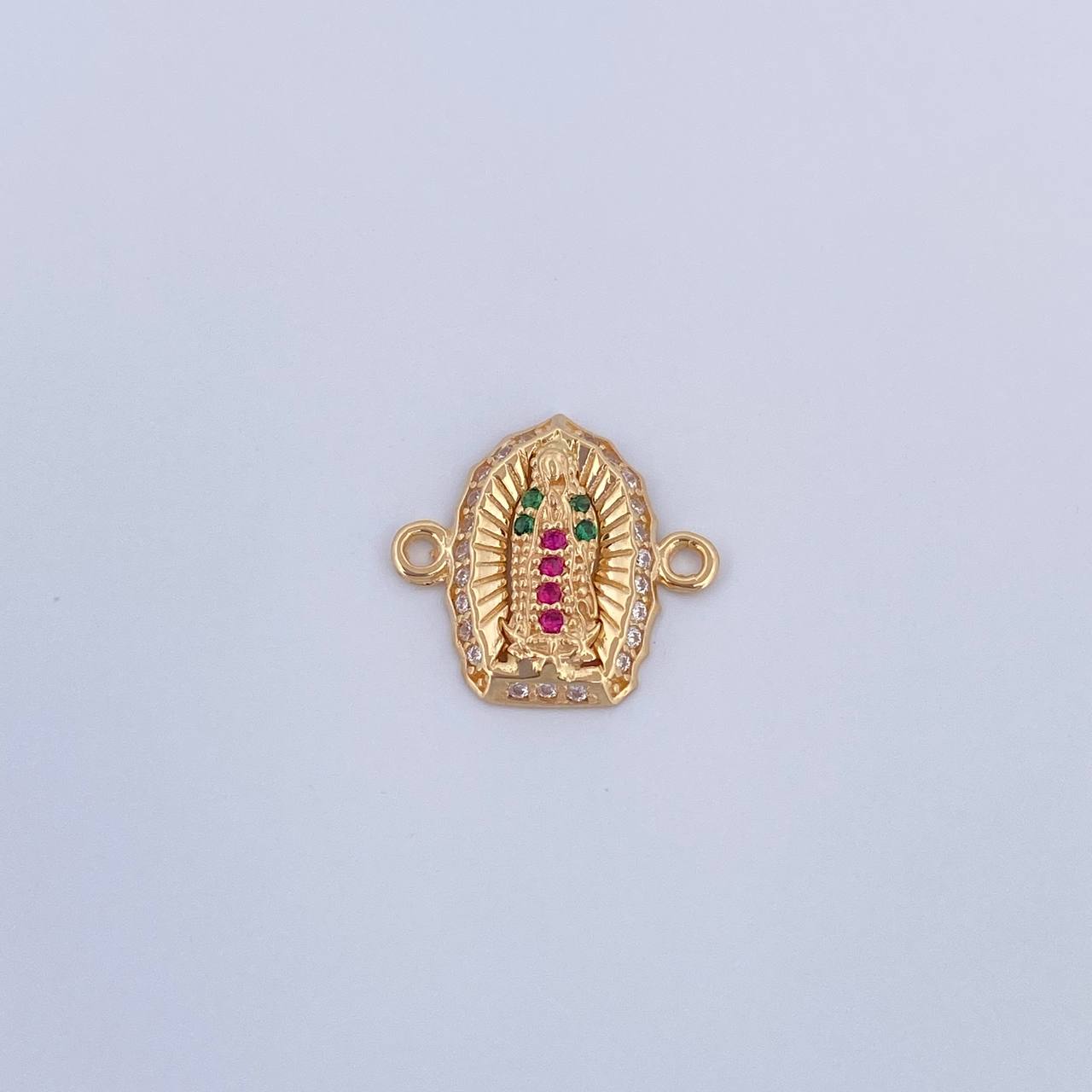 Herraje Virgen Guadalupe 1.15gr / 1.5cm / Circones Fucsias Verdes Blancos Oro Amarillo 18K &