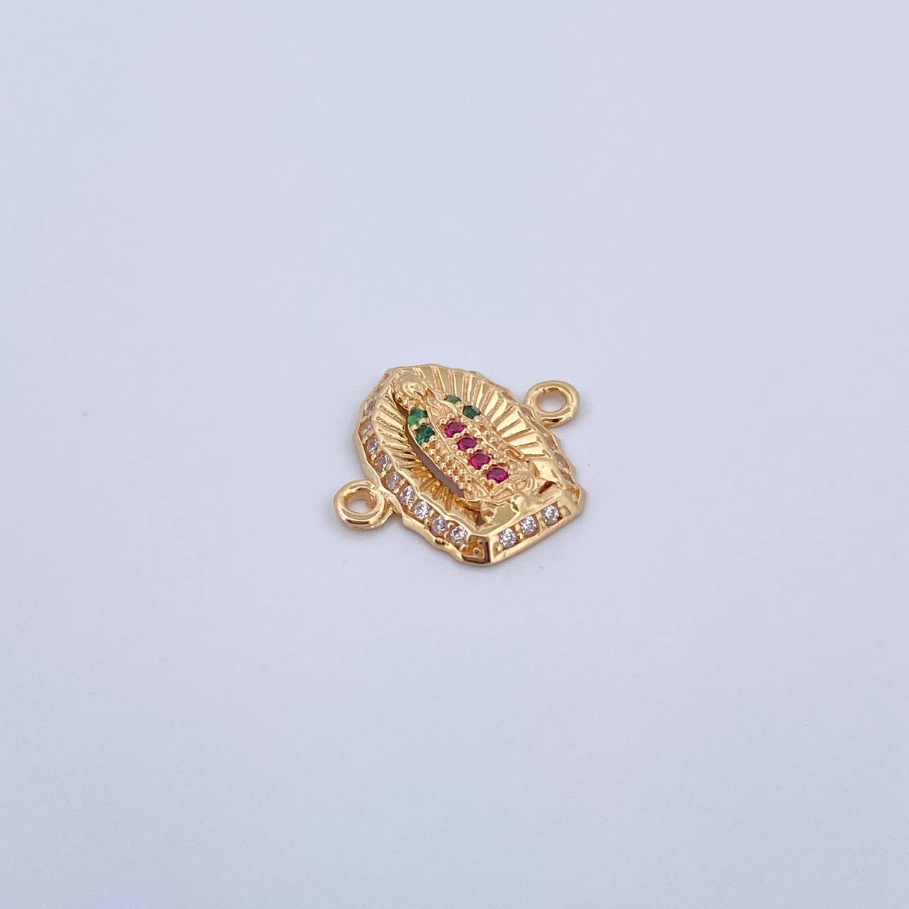 Herraje Virgen Guadalupe 1.15gr / 1.5cm / Circones Fucsias Verdes Blancos Oro Amarillo 18K &