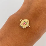 Herraje Virgen Guadalupe 1.15gr / 1.5cm / Circones Fucsias Verdes Blancos Oro Amarillo 18K &