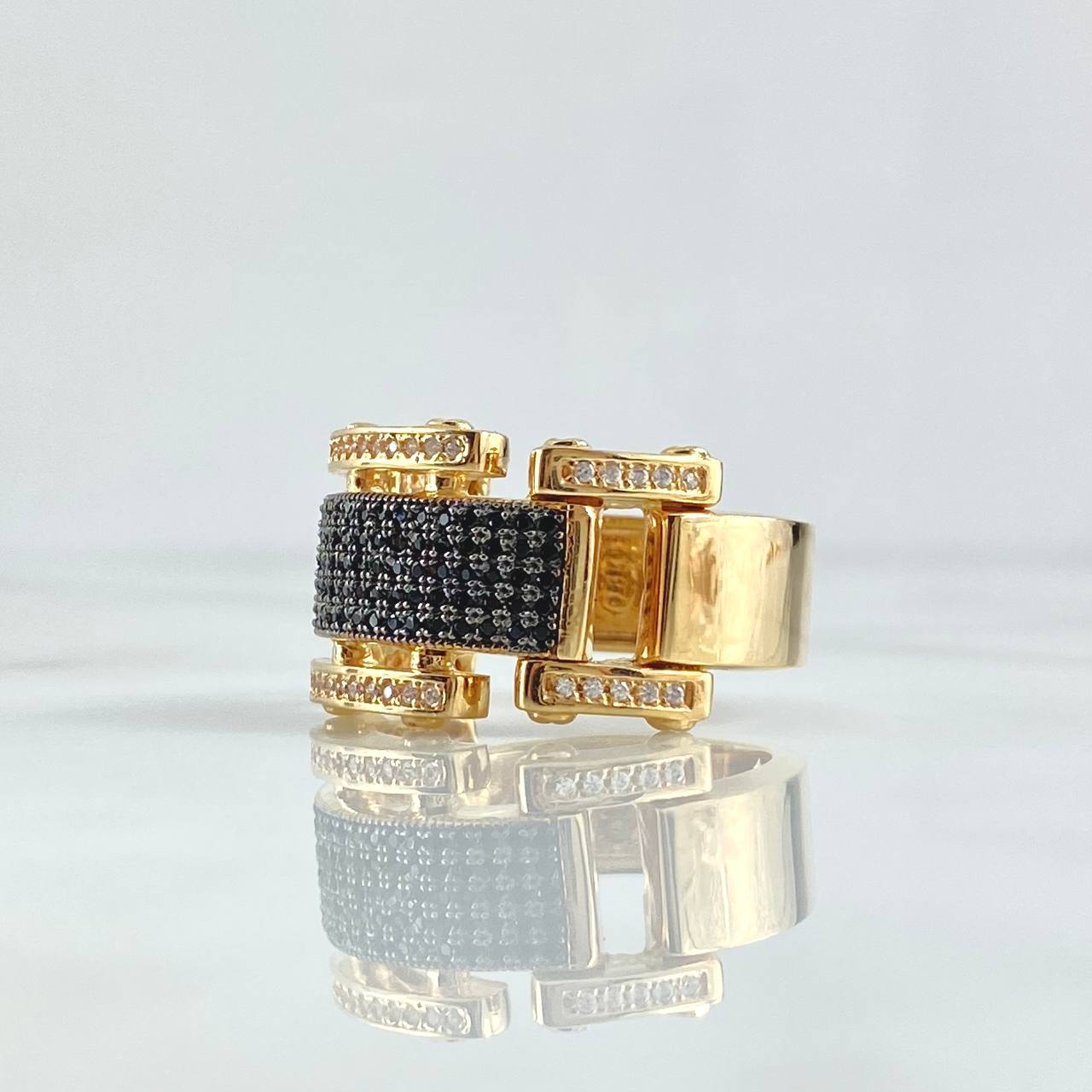 Segmented Screw Ring 17.4gr / T11 1/2 / White and Black Zircons 18K Yellow Gold