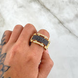 Segmented Screw Ring 17.4gr / T11 1/2 / White and Black Zircons 18K Yellow Gold
