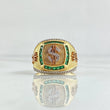 Crowned Dollar Square Ring 11.6gr / Size 10 1/4 / White and Green Zircons Three 18K Golds