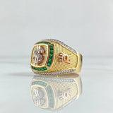 Crowned Dollar Square Ring 11.6gr / Size 10 1/4 / White and Green Zircons Three 18K Golds