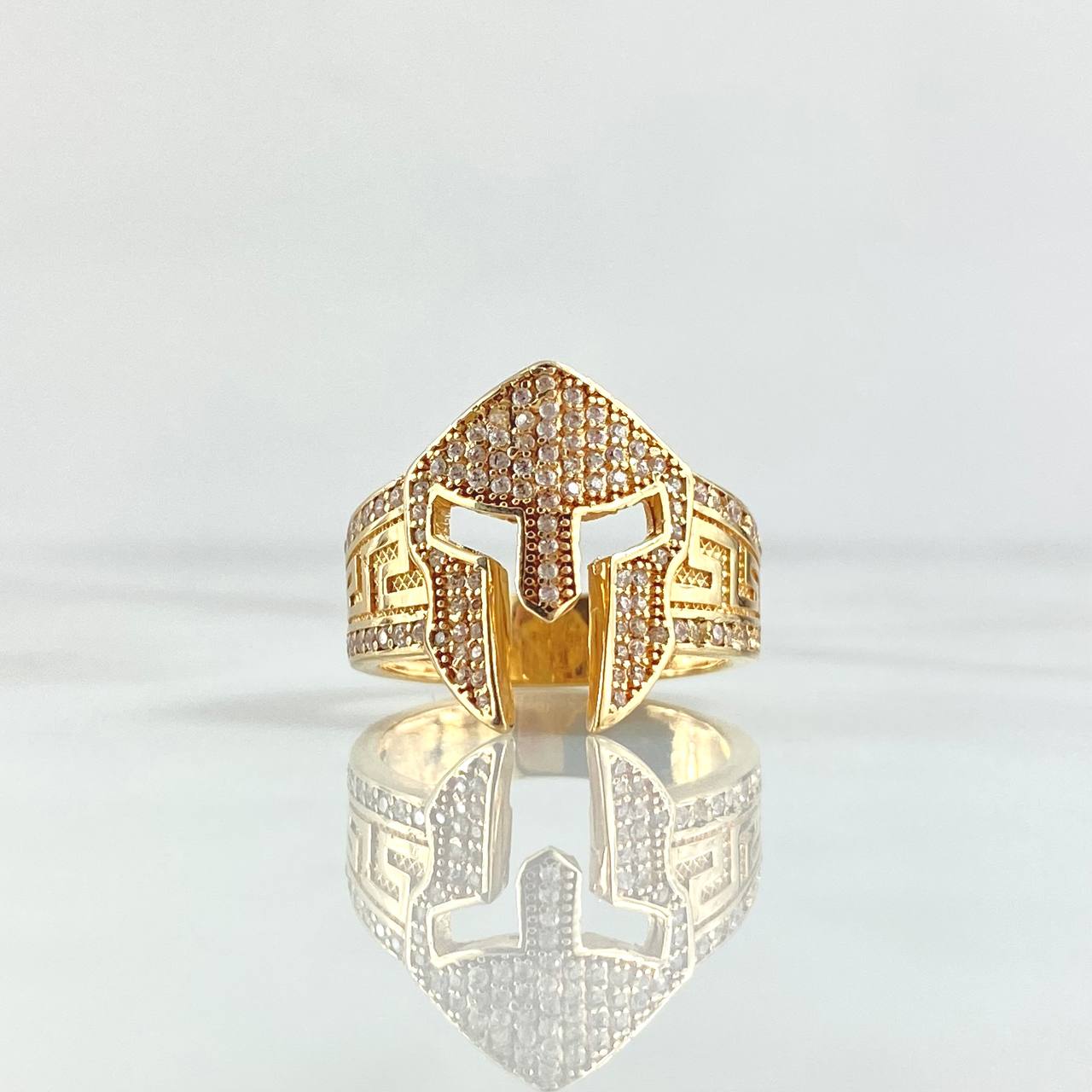 Gladiator Helmet Ring 8.6gr / Size 9 1/2 / White Zircons 18K Yellow Gold
