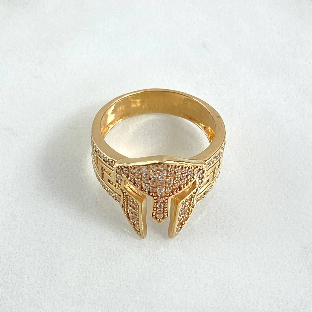 Gladiator Helmet Ring 8.6gr / Size 9 1/2 / White Zircons 18K Yellow Gold