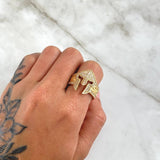 Gladiator Helmet Ring 8.6gr / Size 9 1/2 / White Zircons 18K Yellow Gold