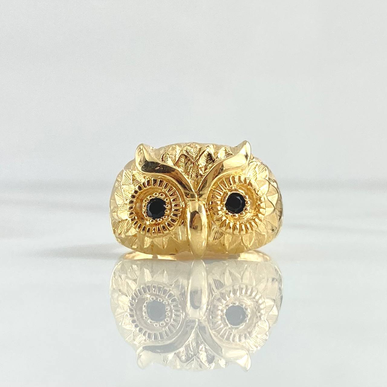 Owl Ring 8.55gr / Size 9 / Black Zircons 18K Yellow Gold