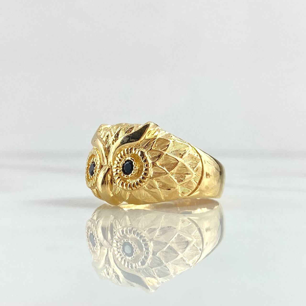 Owl Ring 8.55gr / Size 9 / Black Zircons 18K Yellow Gold