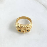 Owl Ring 8.55gr / Size 9 / Black Zircons 18K Yellow Gold