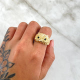 Owl Ring 8.55gr / Size 9 / Black Zircons 18K Yellow Gold
