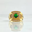 Wide Frame Ring 6.2gr / Size 9 1/2 / White and Green Zircons 18K Yellow Gold