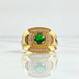 Wide Frame Ring 6.2gr / Size 9 1/2 / White and Green Zircons 18K Yellow Gold