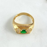 Wide Frame Ring 6.2gr / Size 9 1/2 / White and Green Zircons 18K Yellow Gold