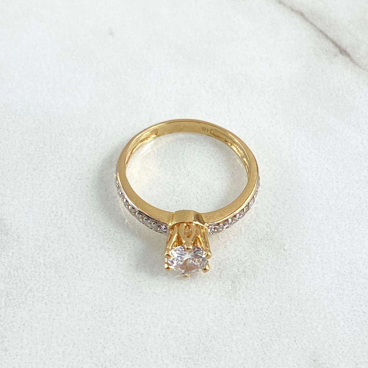 Solitaire Ring 2.65gr / Size 6 / White Zircons 18K Yellow Gold *