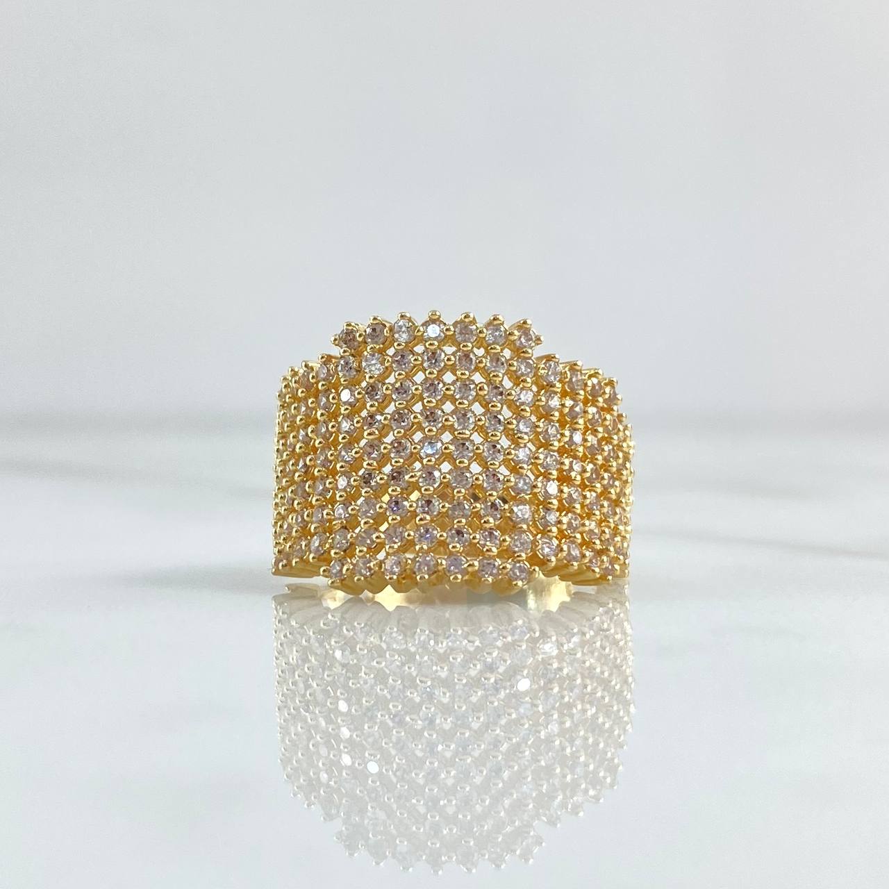 Dense Mesh Ring 6.25gr / Size 5 3/4 / White Zircons 18K Yellow Gold *