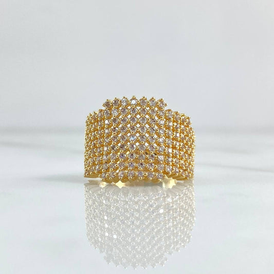 Dense Mesh Ring 6.25gr / Size 5 3/4 / White Zircons 18K Yellow Gold *