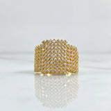 Dense Mesh Ring 6.25gr / Size 5 3/4 / White Zircons 18K Yellow Gold *