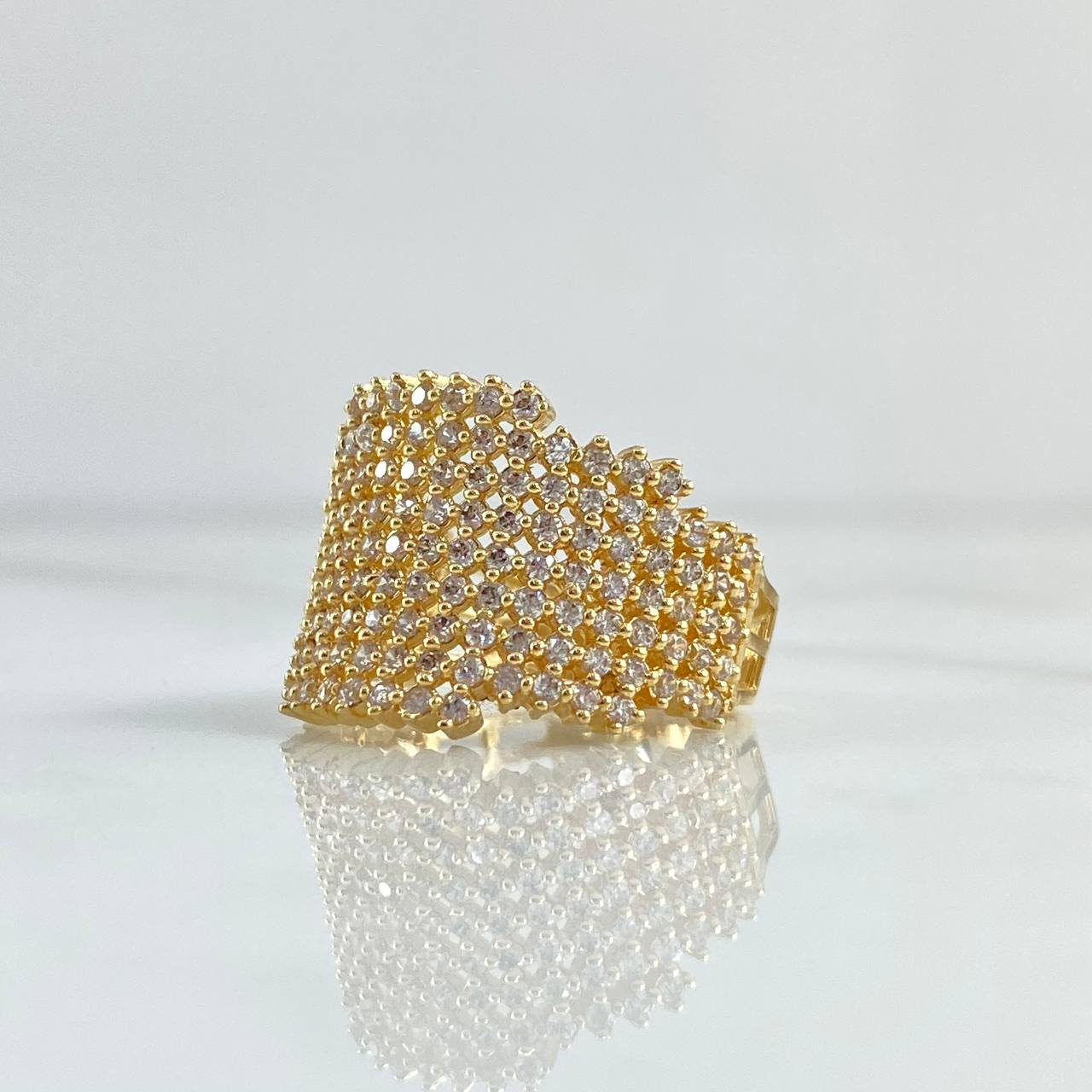 Dense Mesh Ring 6.25gr / Size 5 3/4 / White Zircons 18K Yellow Gold *