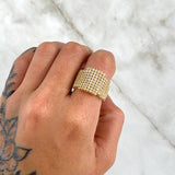 Dense Mesh Ring 6.25gr / Size 5 3/4 / White Zircons 18K Yellow Gold *