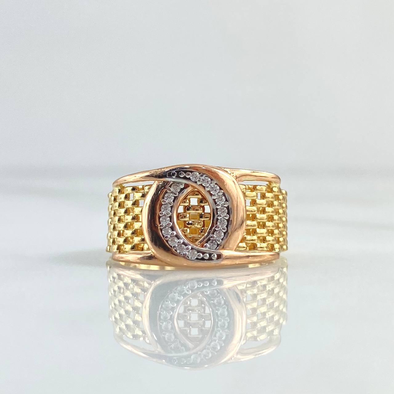 Ring Hoop Sickle Forked 4.85gr / Size 7 / White Zircons Three 18K Golds *
