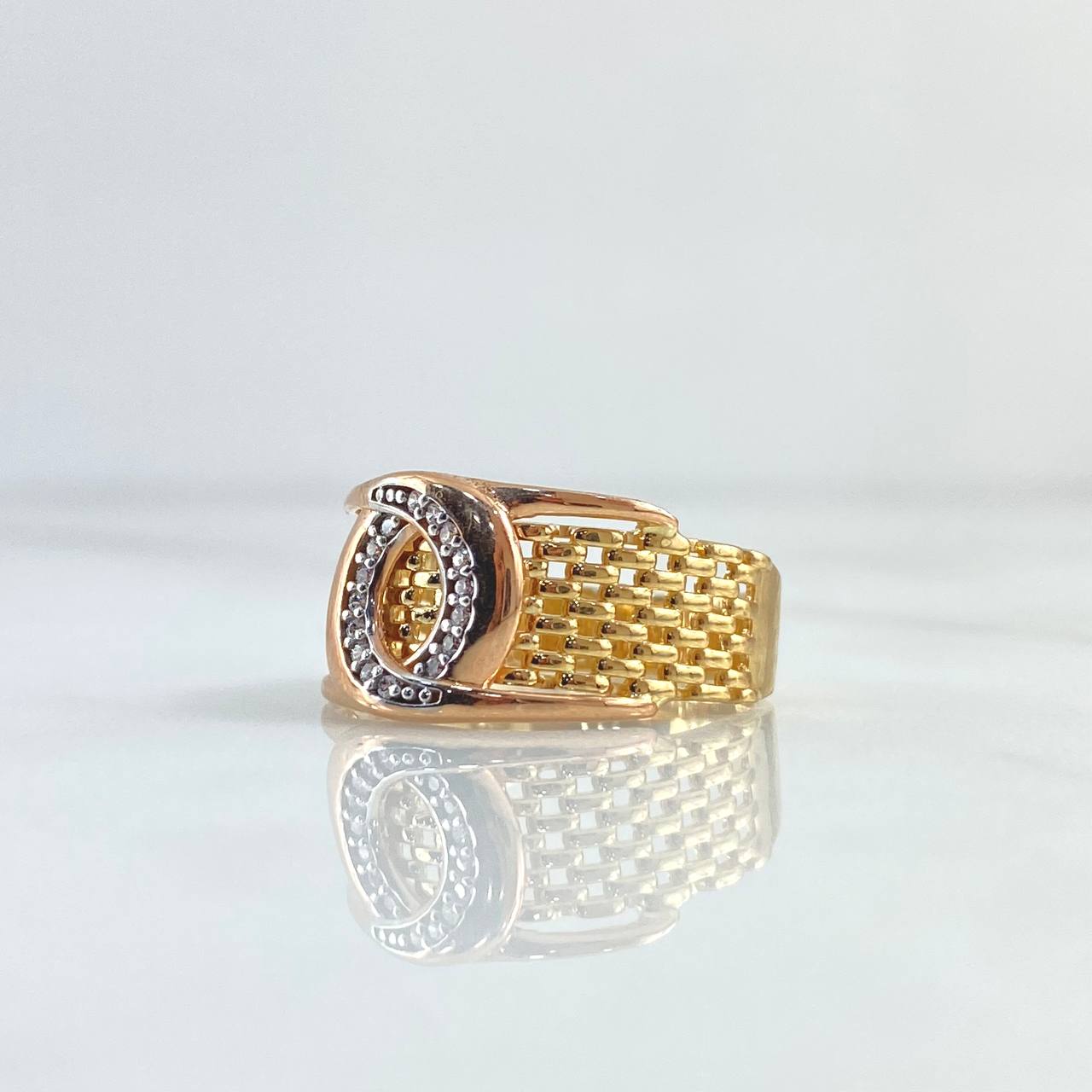 Ring Hoop Sickle Forked 4.85gr / Size 7 / White Zircons Three 18K Golds *