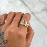 Ring Hoop Sickle Forked 4.85gr / Size 7 / White Zircons Three 18K Golds *