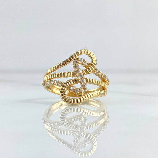 Musical Note Ring 4.2gr / T6 3/4 / White Zircons 18K Yellow Gold *