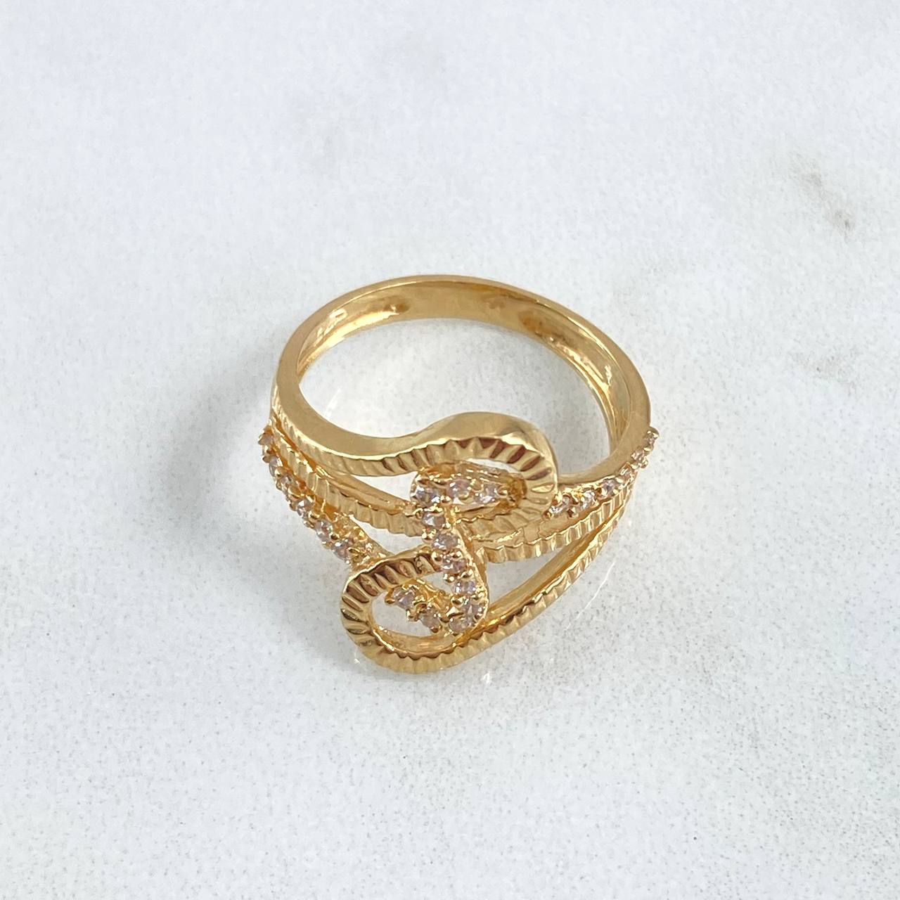 Musical Note Ring 4.2gr / T6 3/4 / White Zircons 18K Yellow Gold *
