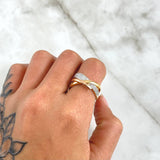 Rustic Triple Line Ring 4.65gr / Size 6 3/4 / White Zircons Three 18K Golds *