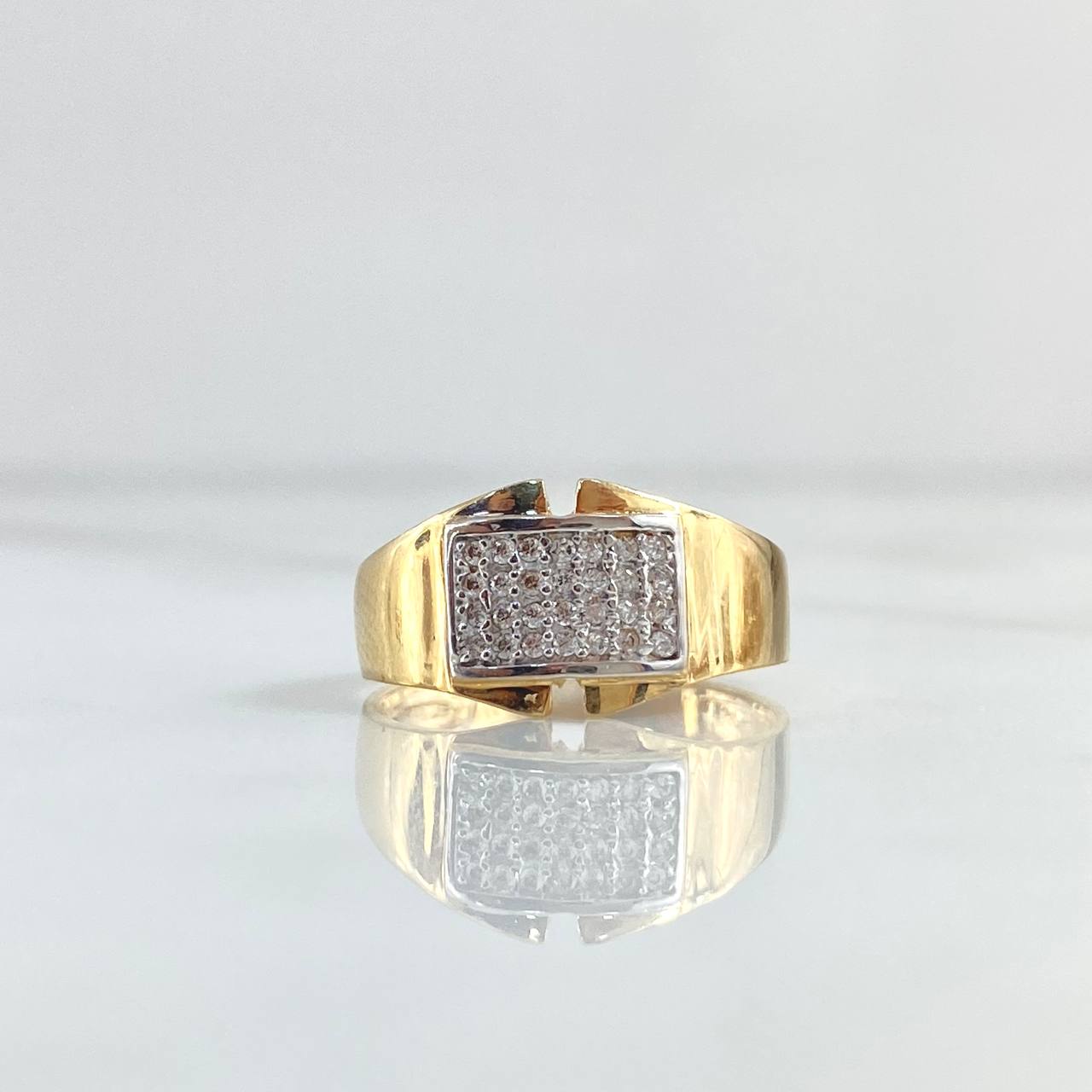 Thick Square Ring 4gr / T7 / White Zircons Two-tone Yellow and White Gold 18K *