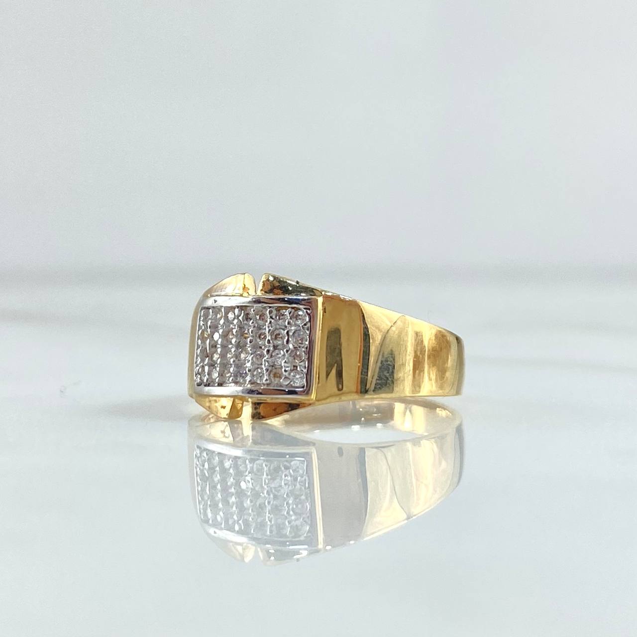 Thick Square Ring 4gr / T7 / White Zircons Two-tone Yellow and White Gold 18K *