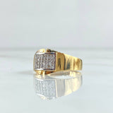 Thick Square Ring 4gr / T7 / White Zircons Two-tone Yellow and White Gold 18K *