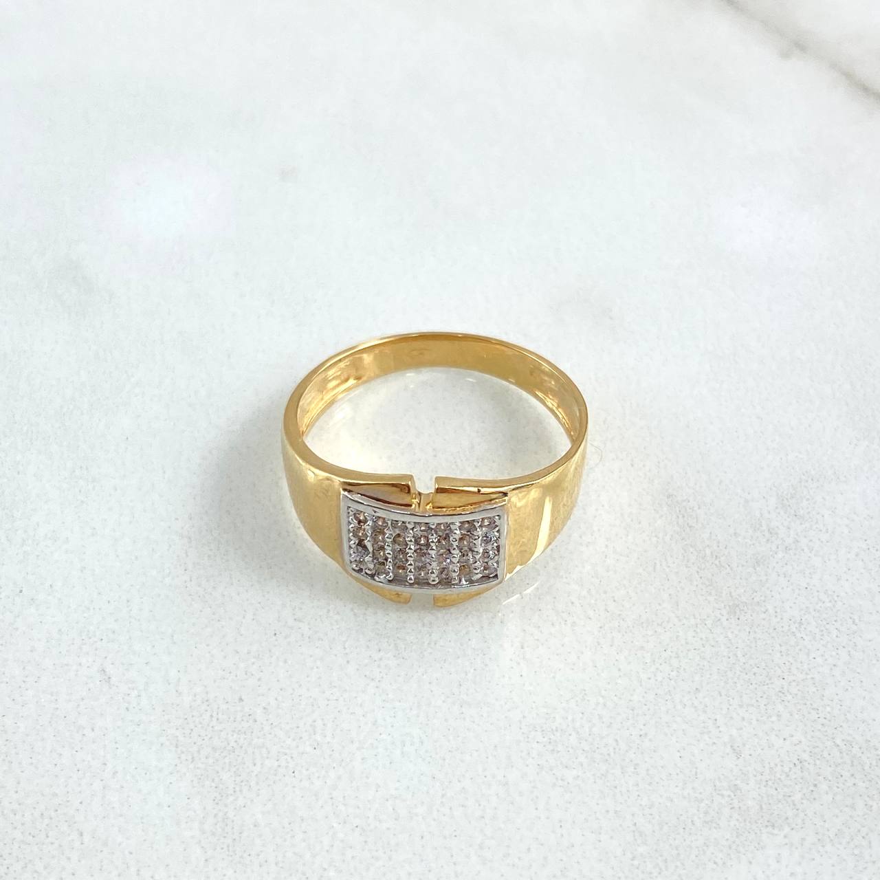 Thick Square Ring 4gr / T7 / White Zircons Two-tone Yellow and White Gold 18K *
