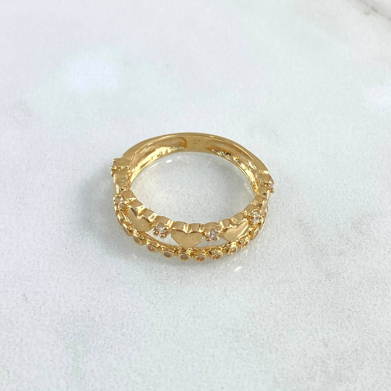 Baseline Heart Ring 3.05gr / Size 6 3/4 / White Zircons 18K Yellow Gold *