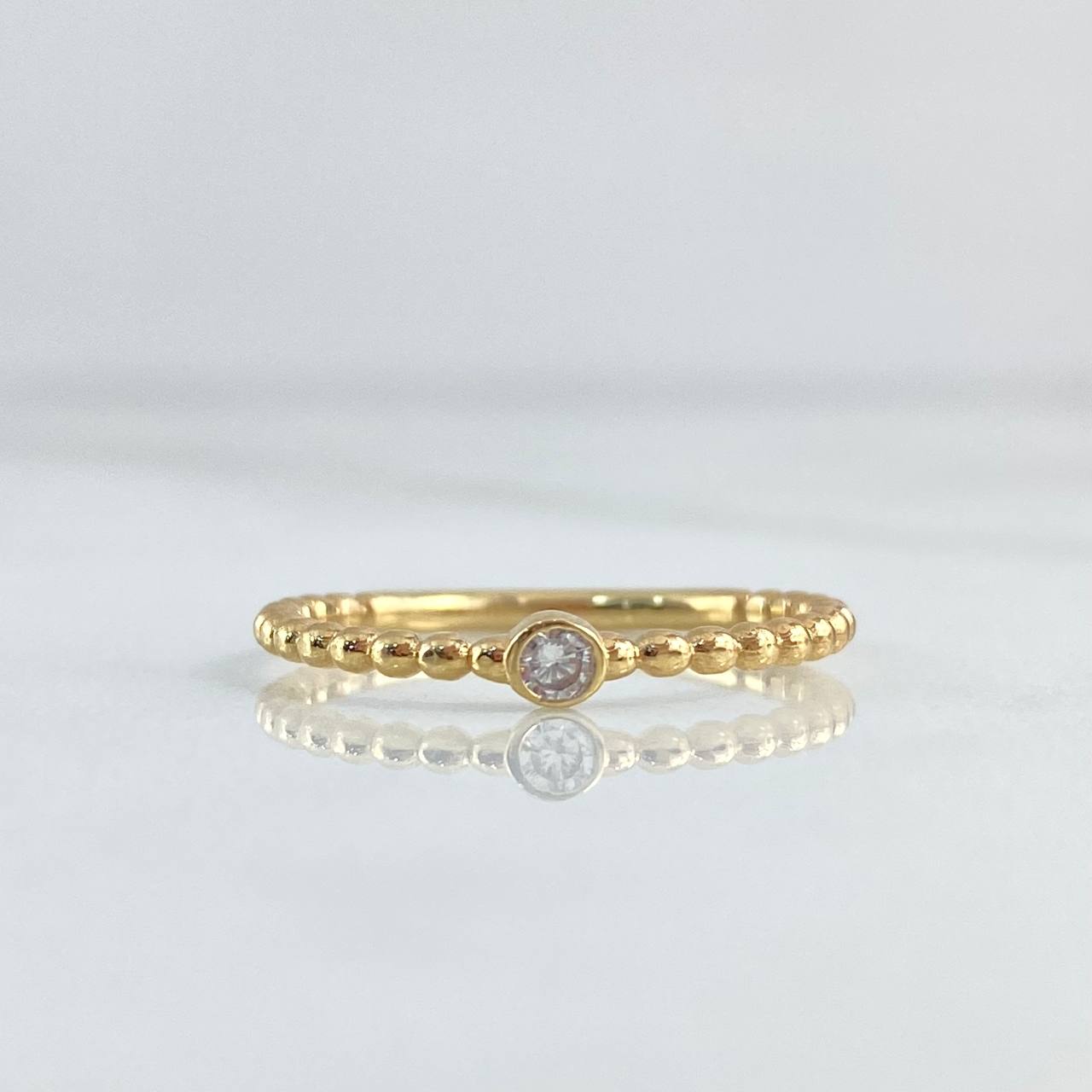 Ring Solitaire Spheres 1.75gr / Size 7 1/2 / White Zircon Yellow Gold 18K *