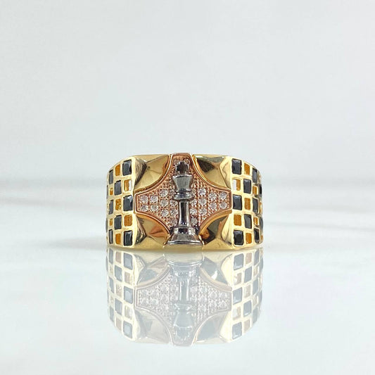 Chess Ring King 6.75gr / Size 9 1/4 / Black Zircons Three 18K Golds *