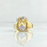 Christ Face Ring 6.55gr / Size 8 3/4 / White Zircons Two-tone Yellow and White Gold 18K *