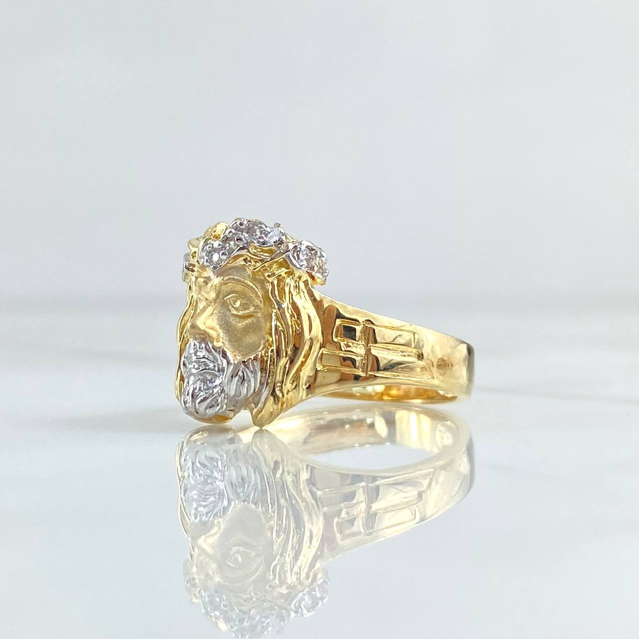 Christ Face Ring 6.55gr / Size 8 3/4 / White Zircons Two-tone Yellow and White Gold 18K *