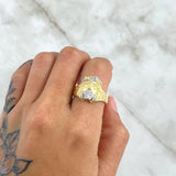 Christ Face Ring 6.55gr / Size 8 3/4 / White Zircons Two-tone Yellow and White Gold 18K *